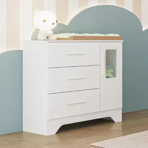 Comoda Popy Retro Janelinha, 100% MDF - Peroba