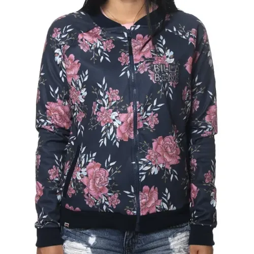 Billabong Let It Bloom Jacket Jaqueta Estampada Floral Azul com Zíper e Bordado Tamanho M