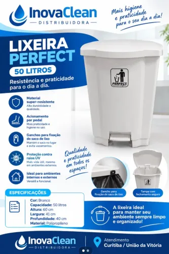 LIXEIRA COM PEDAL BRANCA 50 LITROS REFORÇADA