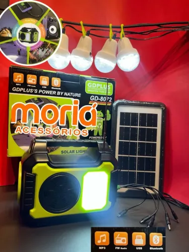 Kit Luz Solar Portátil 4 Lâmpadas com Bateria Recarregável Bluetooth Mp3 