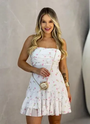 Vestido Floral Brando em Tule