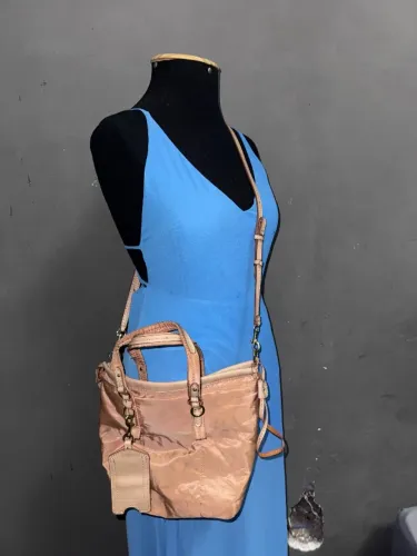 bolsa zara de lona bege