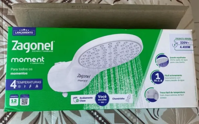 Chuveiro Elétrico Zagonel Moment 4 Temperaturas 4400w 220v Branco