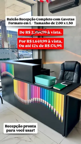 Balcão Recepção Completo com Gavetas Formato em L - Tamanho de 2.00 x 1.50