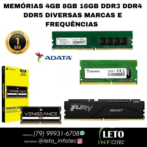 Memória RAM notebook desktop pc ddr2 ddr3 ddr4 ddr5 6000MHZ 5600MHZ 5200MHZ 16GB, 8GB, 4GB