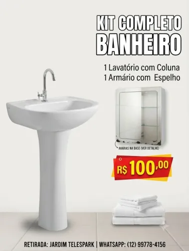 Lavatório com coluna Torneira e armário com espelho