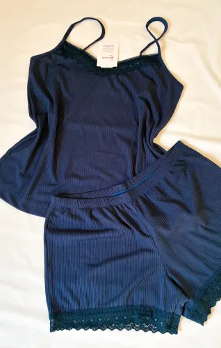 Pijama em suede azul marinho