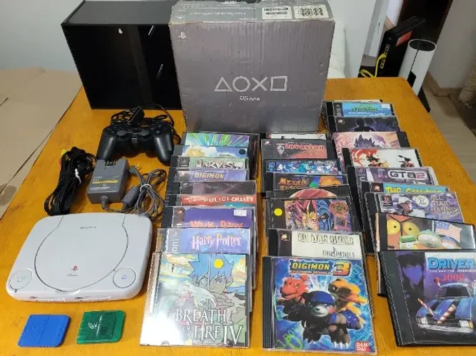 PS1 Original + 28 Jogos + 1 controle + 2 memory cards