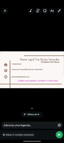 Cuidadora de idosos, mas também cuido de crianças.