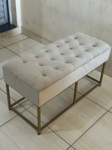 Recamier Retangular Veludo Capitone 80cm Banco Decorativo
