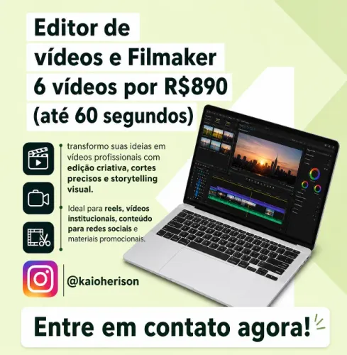 EDITOR DE VÍDEOS - FILMAKER PRESENCIAL - CÂMER PROFISSIONAL ZVE10 