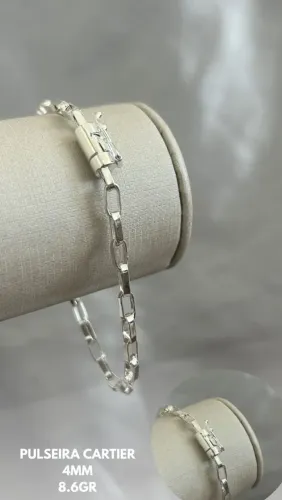 Pulseira Quadrada Cartier Prata 925 8,6g 4mm 
