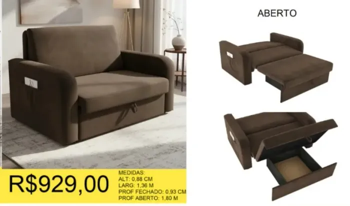 SOFA CAMA A PRONTA-ENTREGA