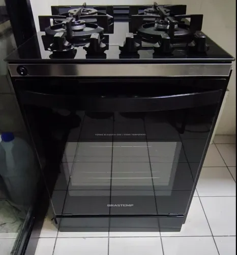 Fogão 4 bocas Brastemp de Embutir Preto com Mesa de Vidro convertido para Gás Encanado