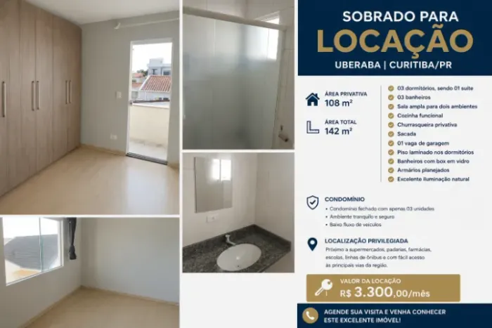 SOBRADO LOCAÇÃO - UBERABA | CURITIBA/PR - 3 QUARTOS