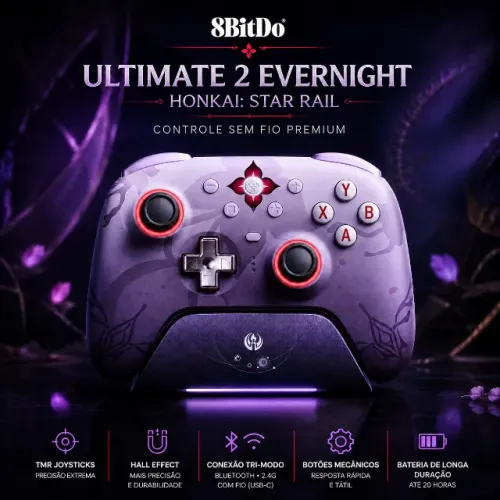 8BITDO ULTIMATE 2 EVERNIGHT - CONTROLE SEM FIO PREMIUM PARA PC/MOBILE, EDIÇÃO ESPECIAL