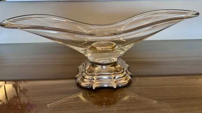 Vendo Centro de mesa de cristal e  base de prata da Sheffield 