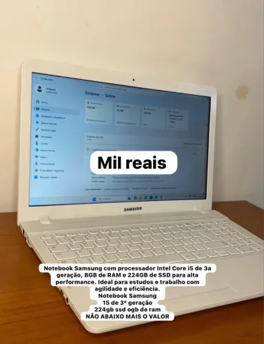 Notebook Samsung com processador Intel Core i5 de 3a geração, 8GB de RAM e 224GB de SSD