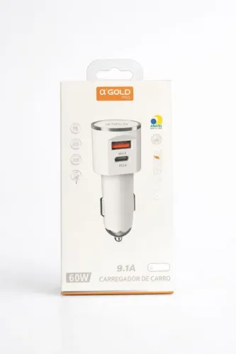 Carregador Veicular A'Gold Pro Turbo 60W - 9.1A