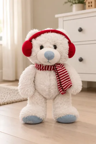 Urso de pelúcia Cacau Show branco com cachecol
