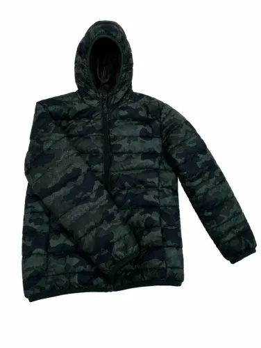 Blusa Infantil Acolchoada Camuflada com Capuz - Tamanho 8