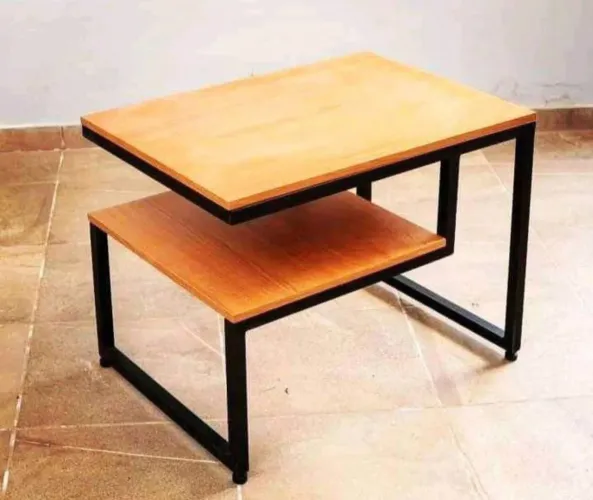 MESA RETANGULAR CENTRO DESIGN INDUSTRIAL EM ACO E MADEIRA