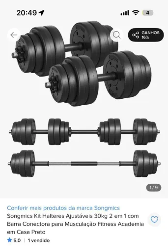 Kit alteres ajustáveis songmics- 30Kg - 2 em 1 com barra barra conectora