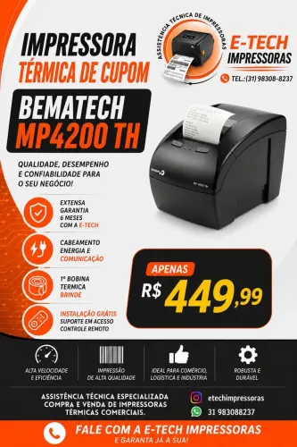 Impressora Térmica de Cupom Bematech MP4200 TH USB e Serial 