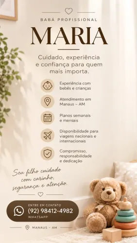 Babá Profissional em Manaus | Experiência com bebês e crianças