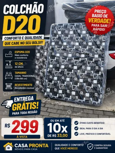 Colchão Casal D20 1.38x1.88 | Entrega Grátis | Melhor Custo Benefício