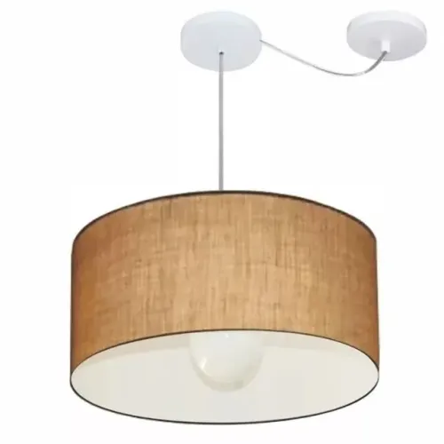 Lustre Pendente Com Desvio de Centro 50x25cm Cúpula em Tecido - Bivolt - Palha