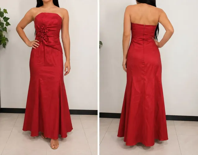 Vestido longo vermelho festa elegante (estilo sereia) - impecável