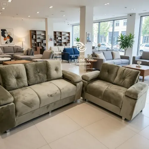 Sofá 2 e 3 Lugares Braço Fofão Suede Marrom D33