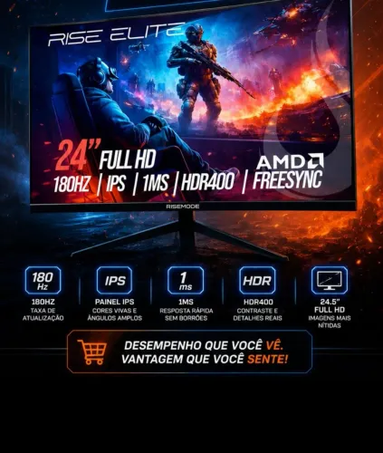 Monitor Gamer Rise Elite 24p 180hz 1ms Painel IPS HDR400 Lacrado 