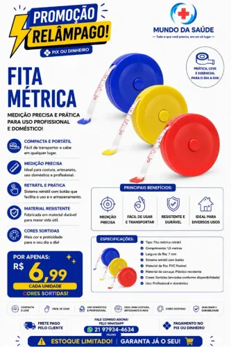 Fita métrica R$ 6,99 promoção ( Pix ou dinheiro )