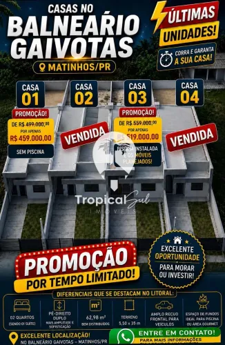 Casa com 2 dormitórios (1suite) à venda, Gaivotas, MATINHOS - PR