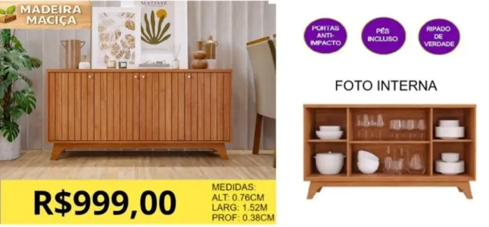 APARADOR MADEIRA MACIÇA A PRONTA-ENTREGA 