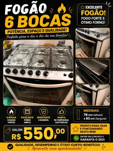 FOGÃO ELECTROLUX 6 BOCAS - QUALIDADE E POTÊNCIA! ?