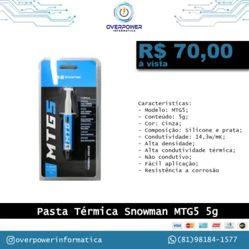 Pasta térmica Snowman MTG5 5g 14.3w/mK alto desempenho