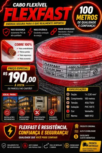 CABO FLEXIVEL 2.5MM VERMELHO 100 METROS