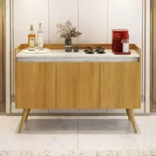 Buffet Gold Marmorizado 3 portas Mel/Marmore Branco