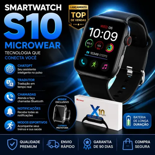 Smartwatch S10 MicroWear X10 Bluetooth + Capinha