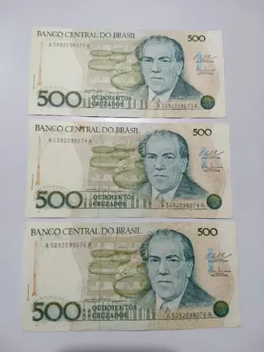 Lote Com 3 Notas De 500 Cruzados Sendo 2 Sequenciais Fe