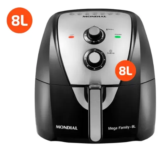 Fritadeira Elétrica Sem Óleo Mondial 8L Air Fryer AFN-80-BI Preto/Inox 1900W 127V.