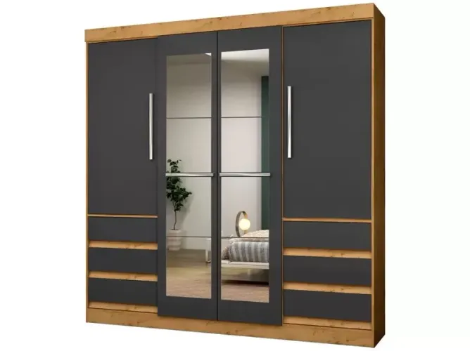 Guarda-roupa Casal com Espelho 4 Portas 6 Gavetas Araplac Sofia