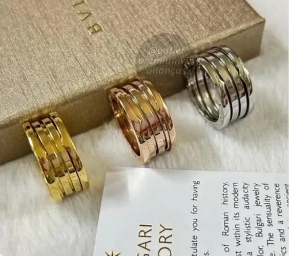 Aliança bvlgari joia de luxo banho de ouro 18 k