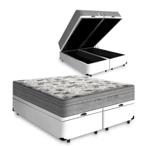 Cama Baú Queen e Colchão Molas 28cm