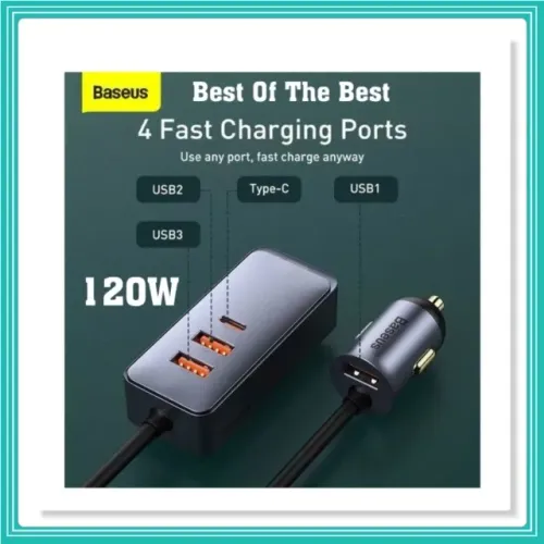Carregador Veicular Turbo 120w Baseus Usb Tipo C Cabo 12/24v