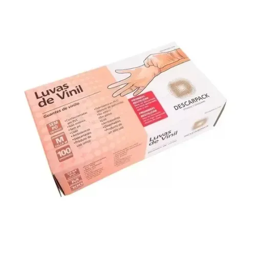 Luvas De Vinil Descarpack Tam M 100un Com Po 100un Promoçao