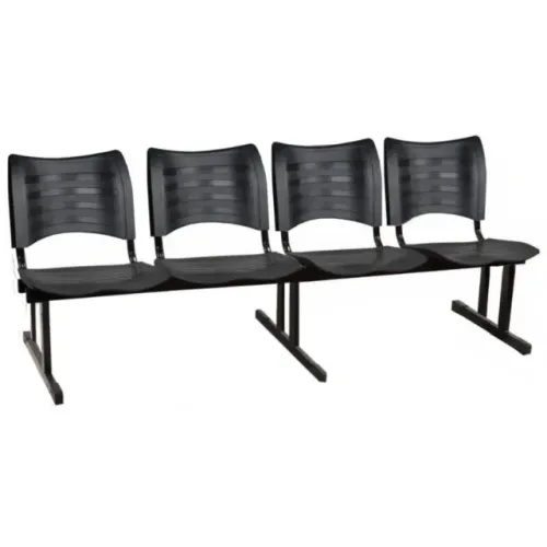 Cadeira Longarina Plástica 4 Lugares Cor Preto Conforto Durável Resistente PMD 34199